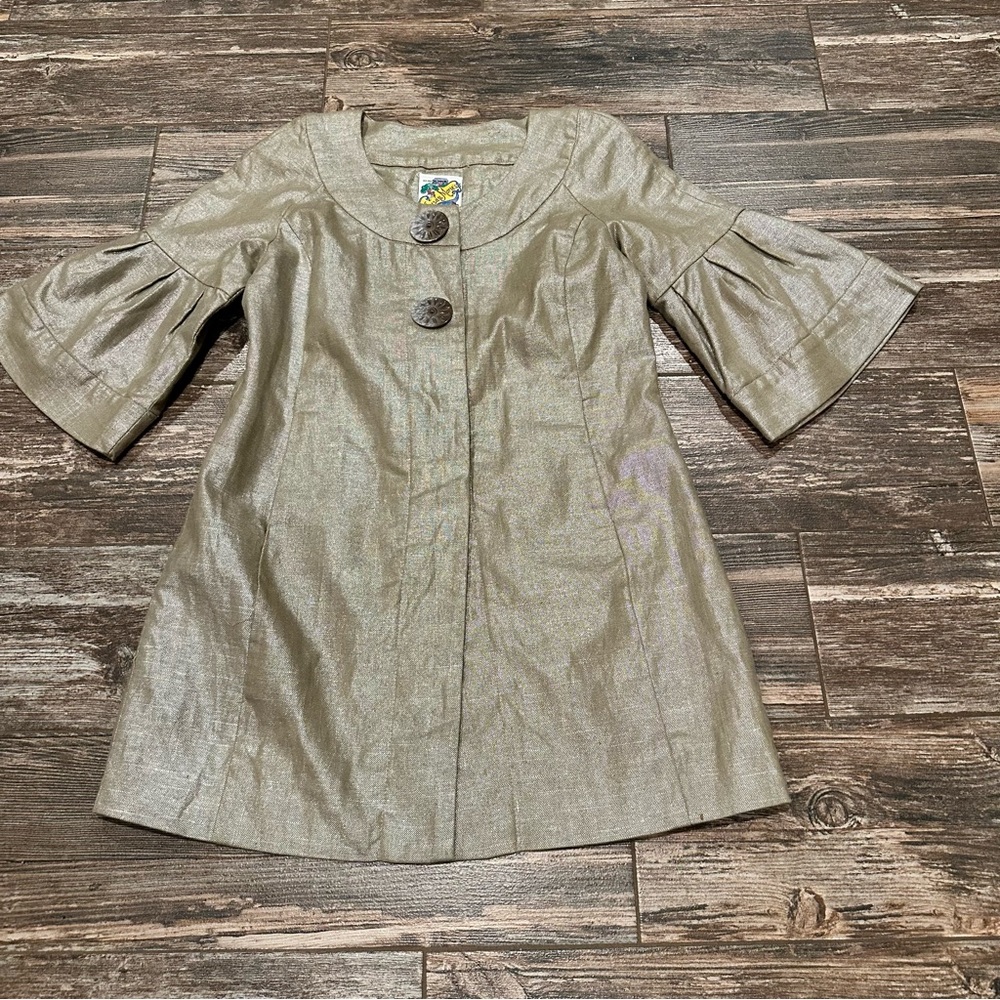 Women’s Gold Metallic Jacket with Flared Sleeves Medium